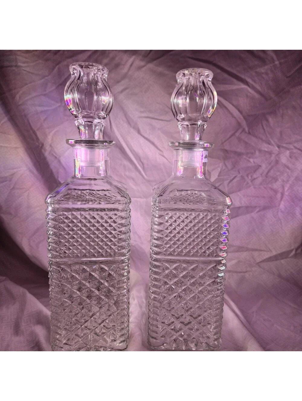 MCM Glass Decanters with Stoppers. Design Is Waffle and Diamond Design Set of 2